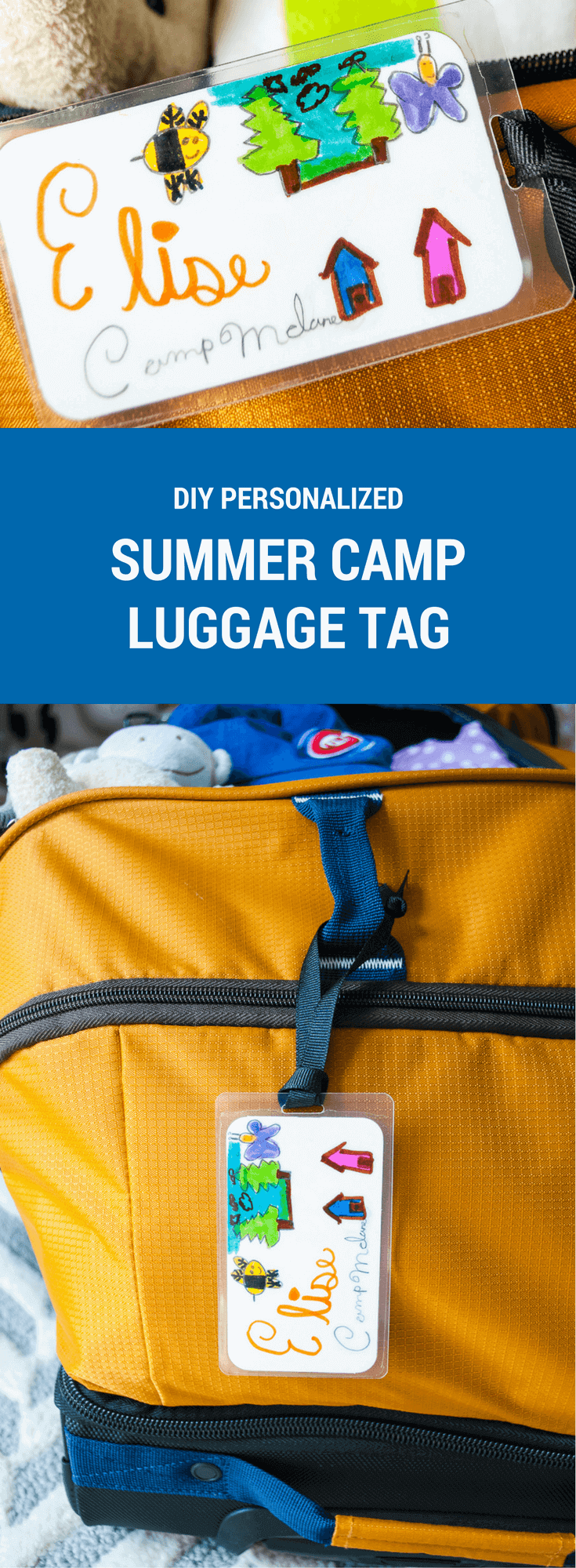 Easy DIY summer camp luggage tag. Super cute and less than $2 to make in less than 30 minutes!