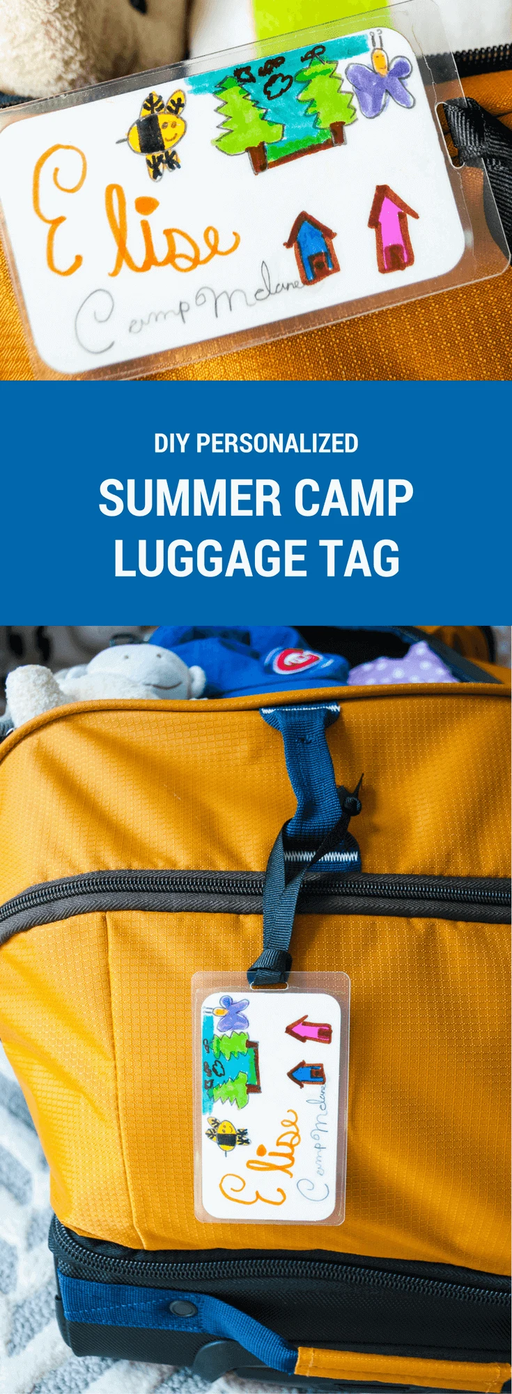 Easy DIY summer camp luggage tag. Super cute and less than $2 to make in less than 30 minutes!