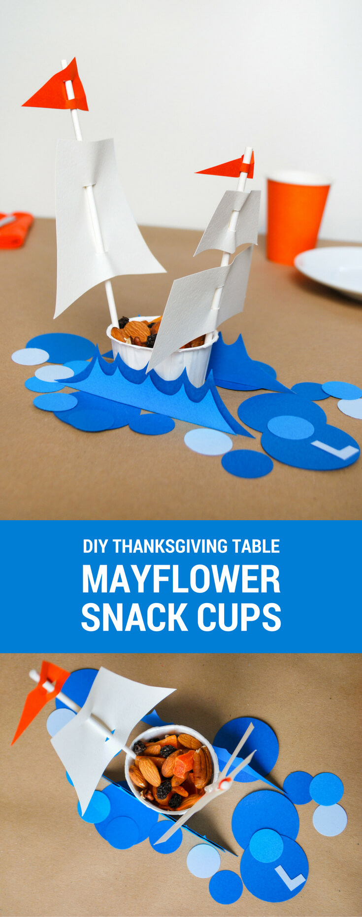 DIY Mayflower snack cups for the Thanksgiving dinner table - fill with dried fruits and nuts | Thanksgiving table decorations | Thanksgiving tablescape #thanksgiving #thanksgivingtable