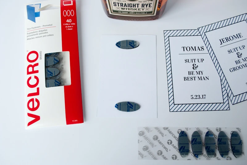 DIY 'Will You Be My Groomsman / Best Man' Wedding Gift (plus free printable). Just download, type to personalize the labels, cut out and attach using VELCRO® Brand fasteners. Make these simple and clever bridal party gifts for your best man and groomsmen!