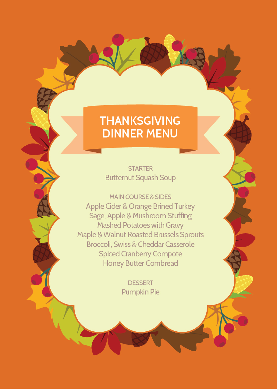 Easy and Tasty Thanksgiving Dinner Menu, Recipes and Grocery Shopping List