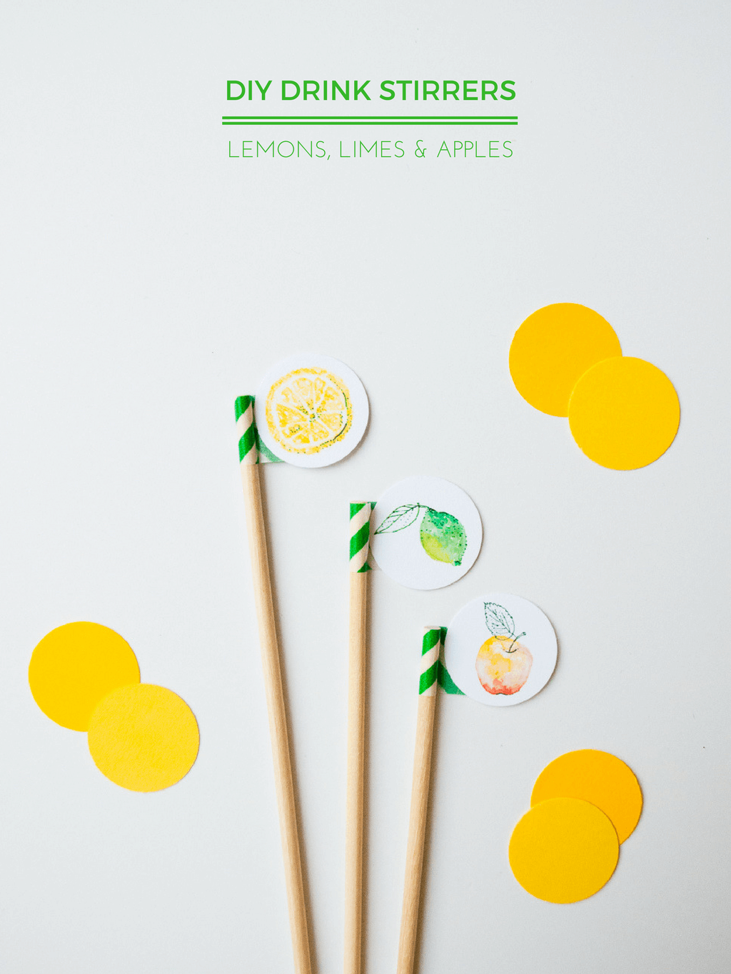 Make easy DIY drink stirrers for cocktails. Easily personalize them with your own image or words. Just print, punch, and attach to wood stirrers using washi tape. #drinkstirrers #diy #spon