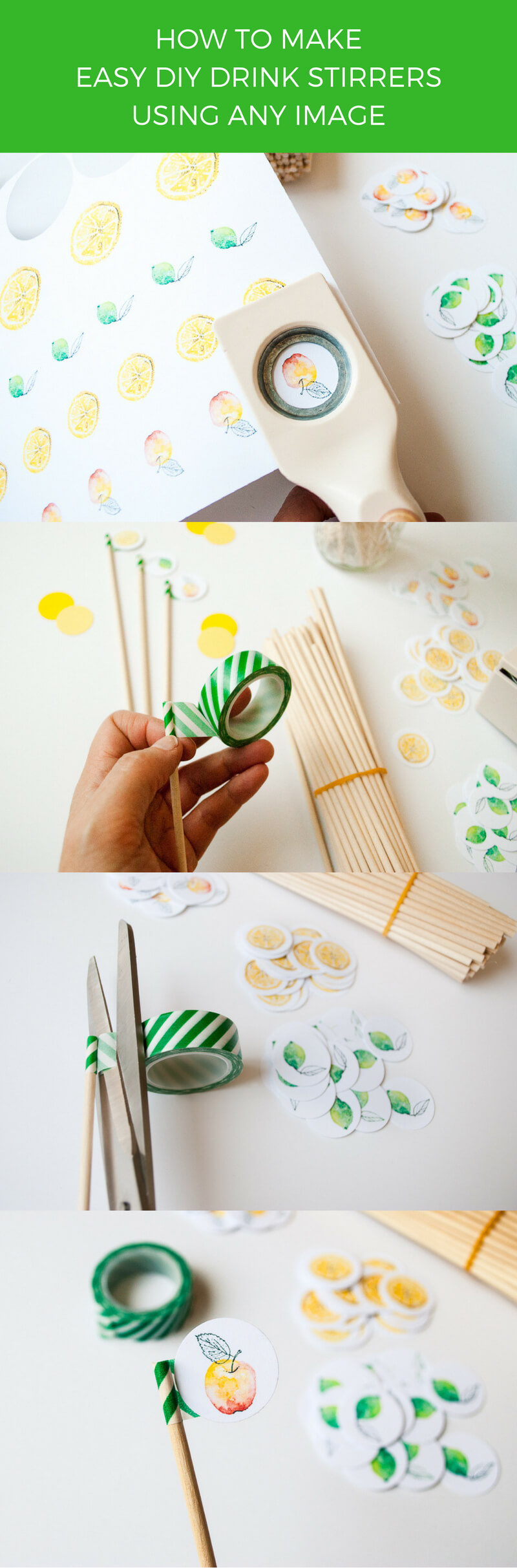 How to make easy DIY drink stirrers with any image you wish! Just attach to wooden sucker sticks using washi tape. It's easy to crank out a bunch in just one evening #cocktails #spon