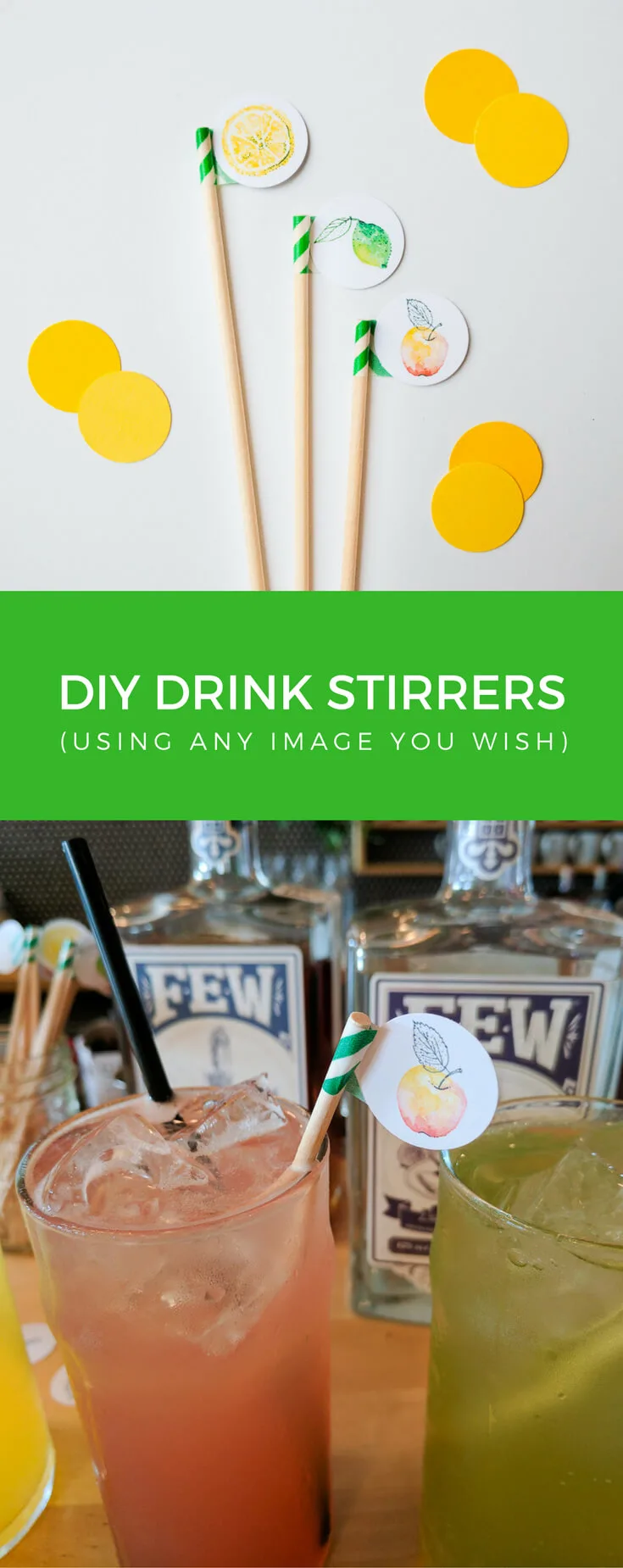 Easy DIY drink stirrers. Personalize them with your own image or words. Just print, punch, and attach to wood stirrers using washi tape. Make a whole bunch in just one night! #drinkstirrers #diy #spon