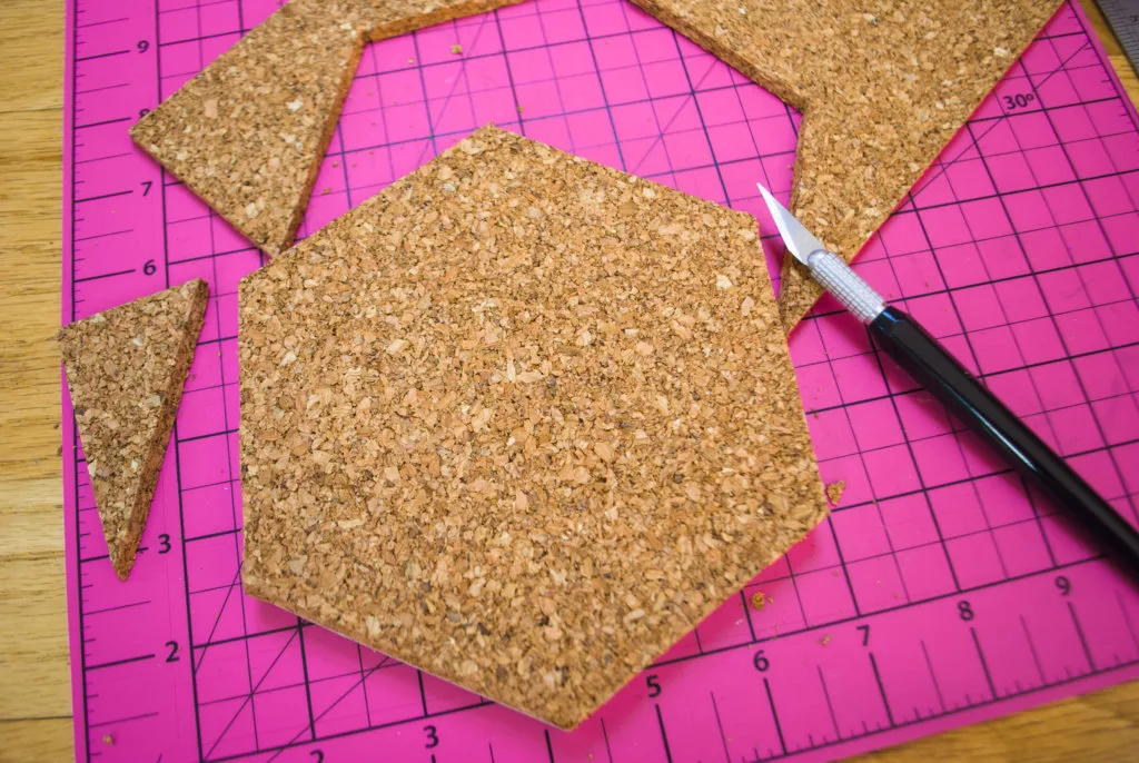 Cork back on a DIY hexagon marble coaster