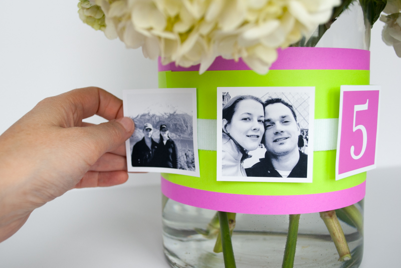 Easy DIY Photo Centerpieces For Wedding Receptions and Bridal Showers. You can move the photos around the VELCRO® Brand fasteners and there's no damage to vases when they're removed. Make these personal, budget-friendly centerpieces for your wedding reception or bridal shower!