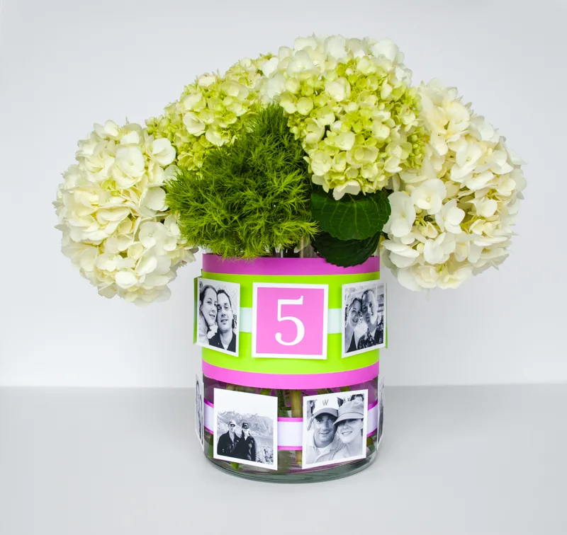 Easy DIY Photo Centerpieces For Wedding Receptions and Bridal Showers. You can move the photos around the VELCRO® Brand fasteners and there's no damage to vases when they're removed. Make these personal, budget-friendly centerpieces for your wedding reception or bridal shower!