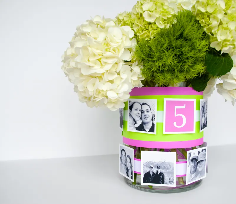 Easy DIY Photo Centerpieces For Wedding Receptions and Bridal Showers. You can move the photos around the VELCRO® Brand fasteners and there's no damage to vases when they're removed. Make these personal, budget-friendly centerpieces for your wedding reception or bridal shower!