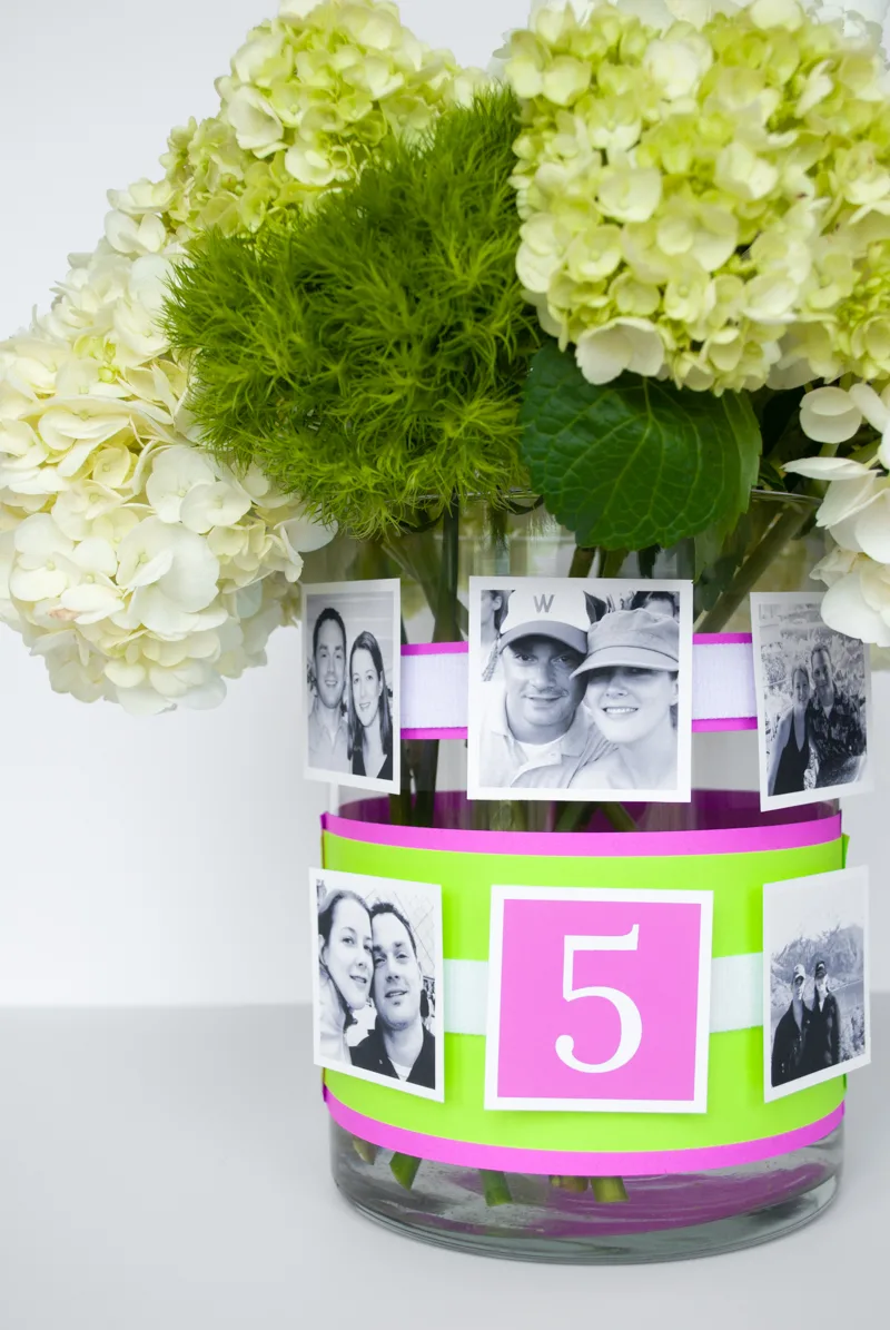 Easy DIY Photo Centerpieces For Wedding Receptions and Bridal Showers. You can move the photos around the VELCRO® Brand fasteners and there's no damage to vases when they're removed. Make these personal, budget-friendly centerpieces for your wedding reception or bridal shower!