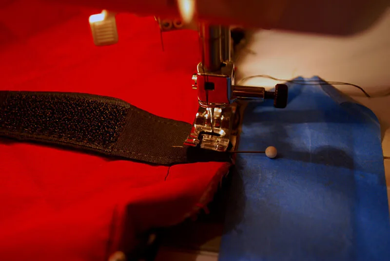 Sewing a strap onto a DIY dog blanket