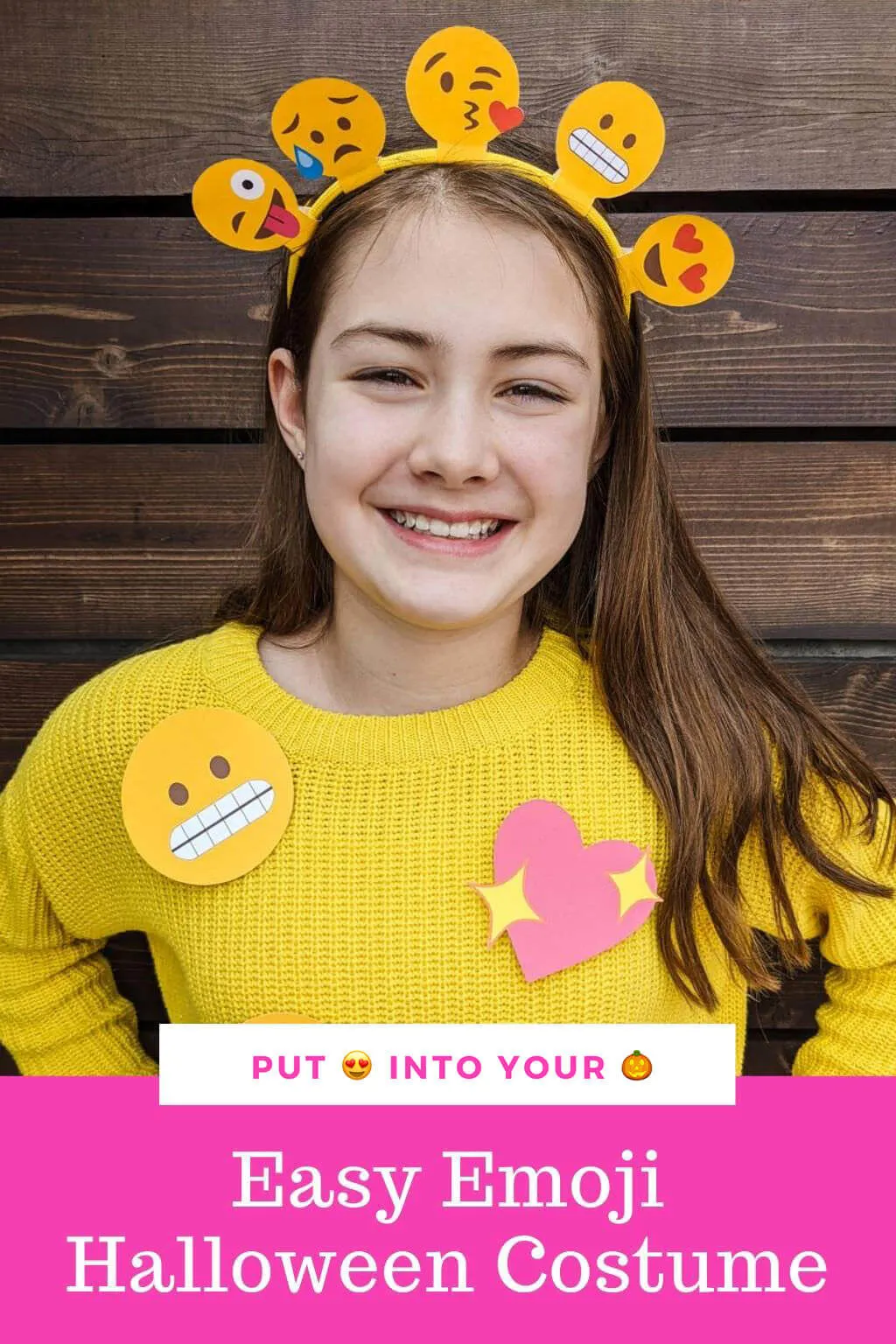 Easy emoji Halloween costume with printable headband