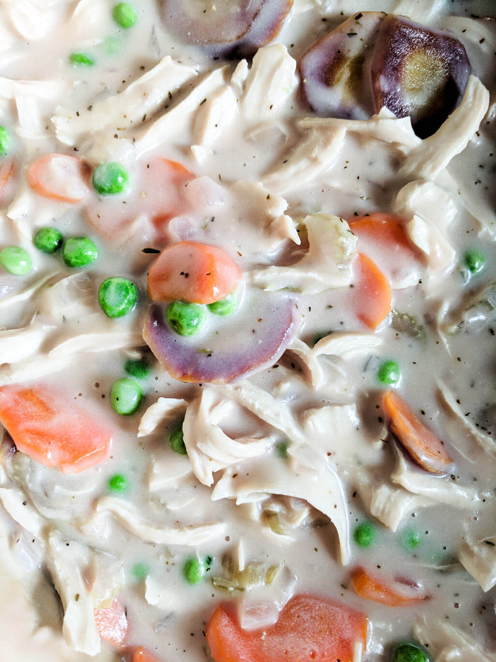 Close up of chicken pot pie filling