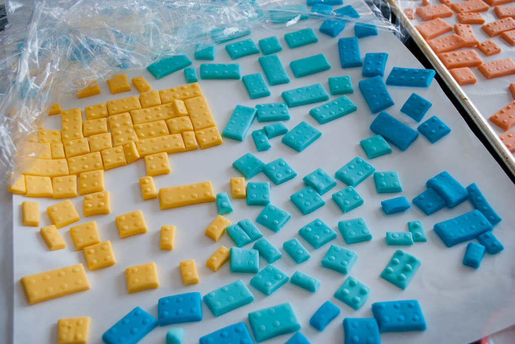 Fondant LEGO bricks cake decorations