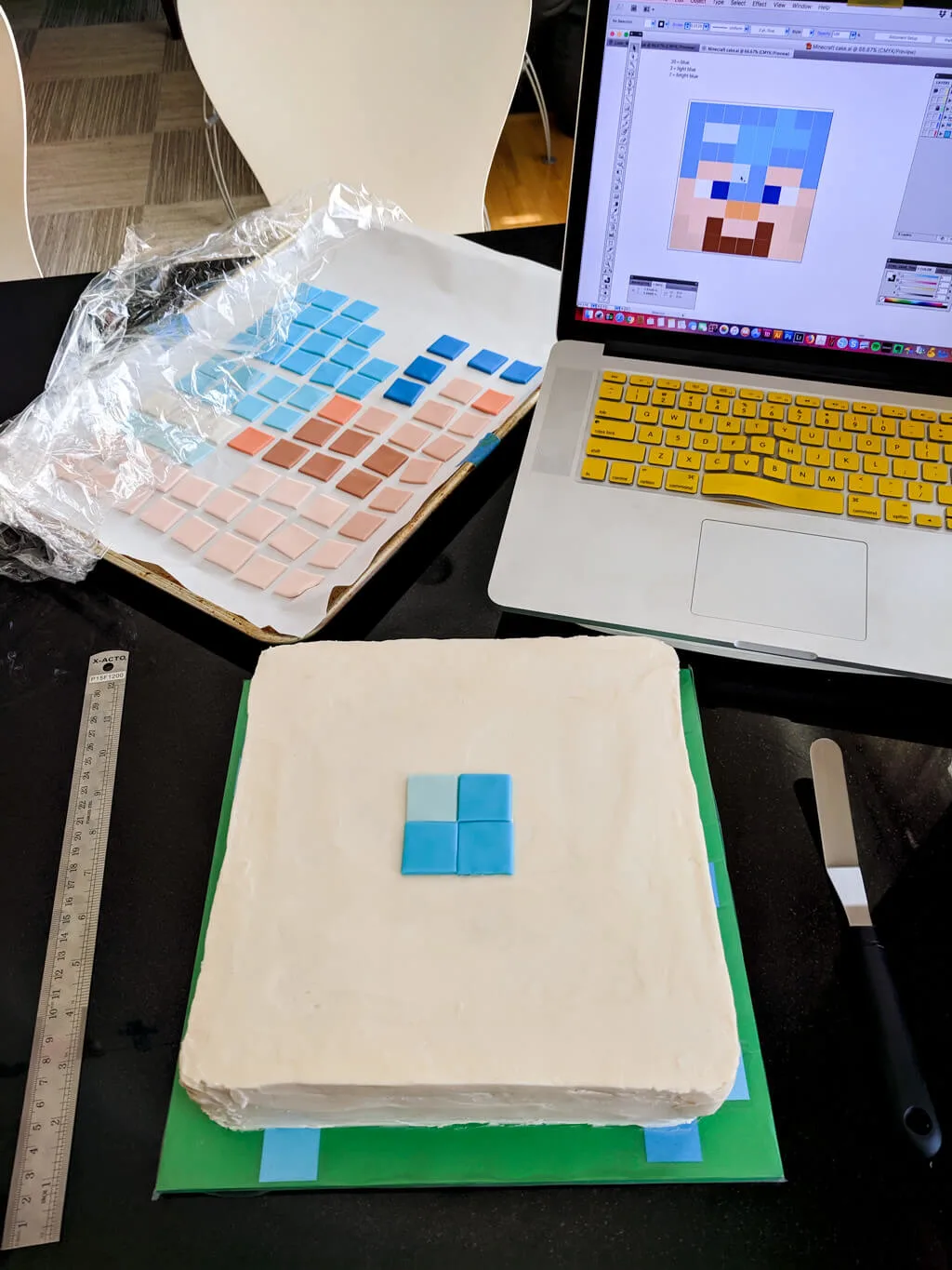 Adding fondant to a buttercream Minecraft birthday cake