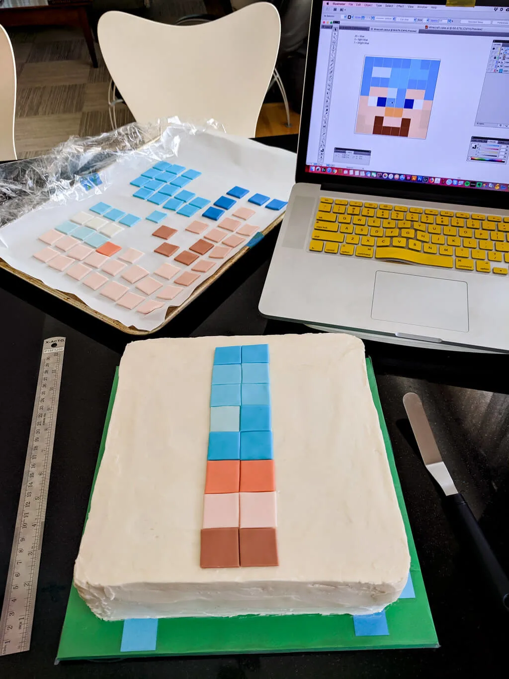 Adding fondant to a buttercream Minecraft birthday cake