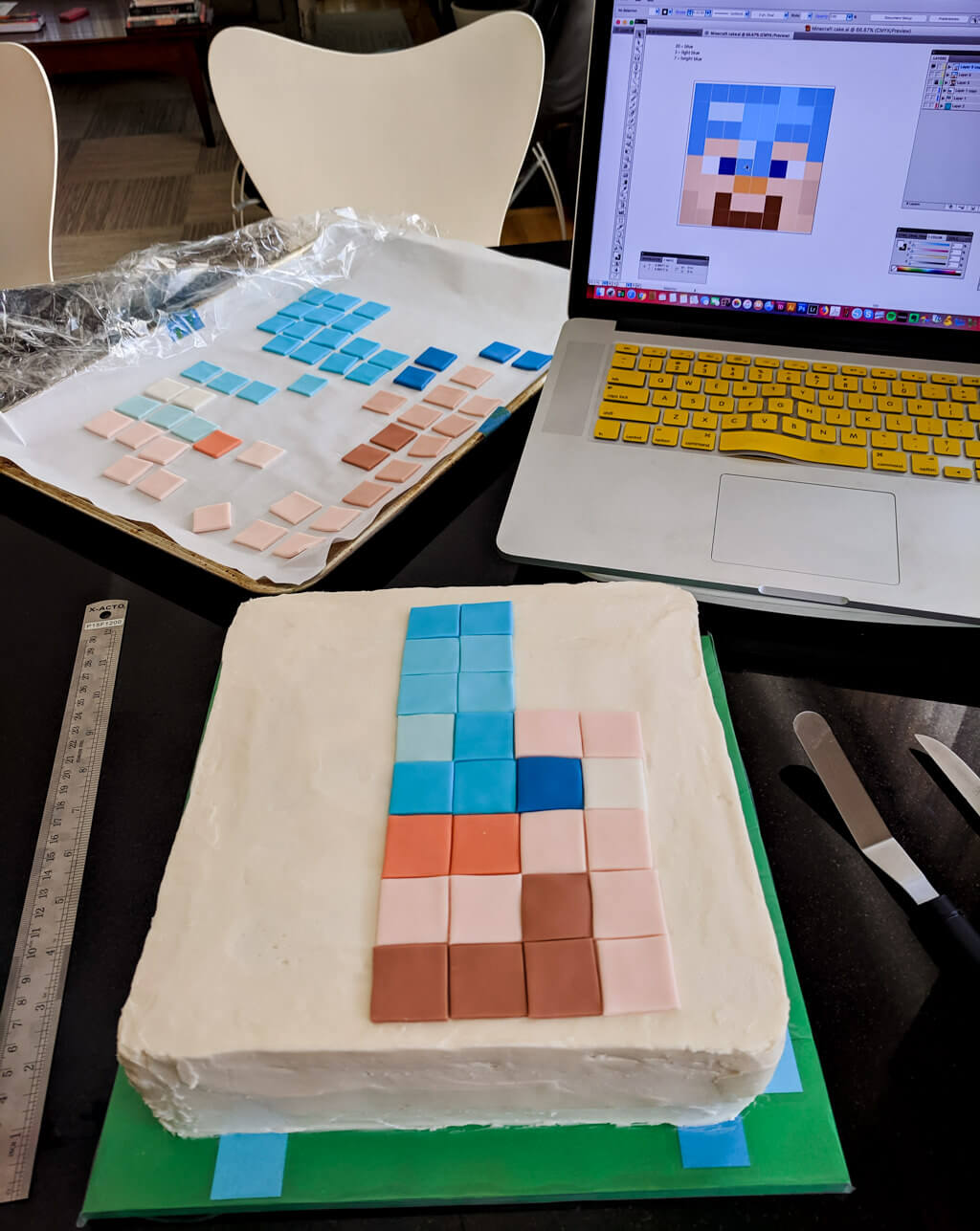 Adding fondant to a buttercream Minecraft birthday cake