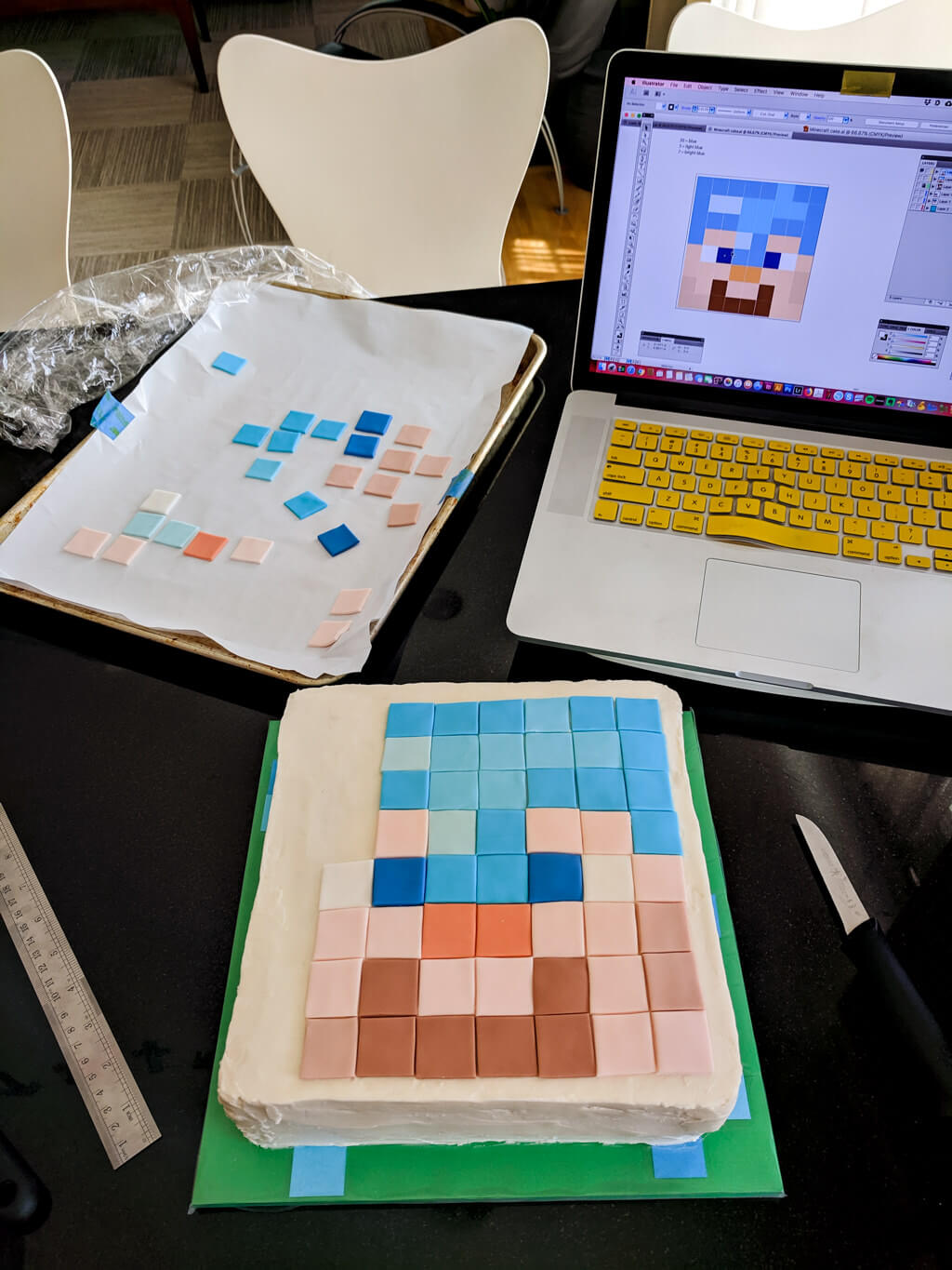 Adding fondant to a buttercream Minecraft birthday cake