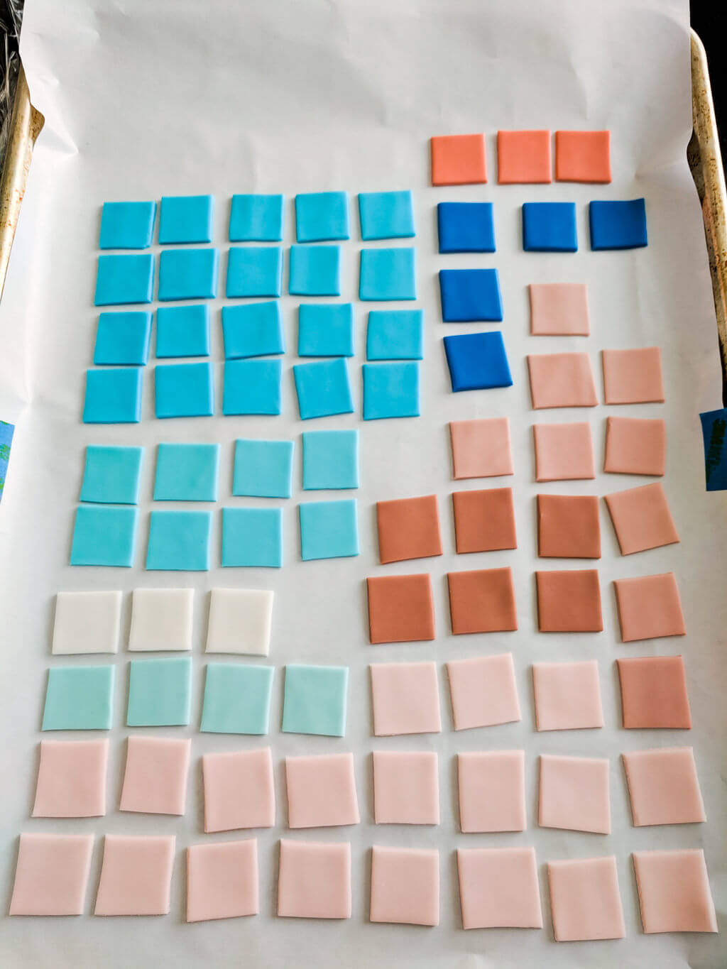 Fondant squares for a simple Steve in Diamond Armor birthday cake