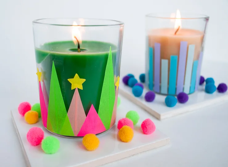 Easy Modern and Whimsical Holiday Candles DIY decorations for Christmas and Hanukkah