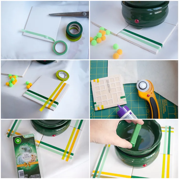 Easy Modern Holiday Washi Tape Candles Plate DIY for wax melts #christmas #washitape