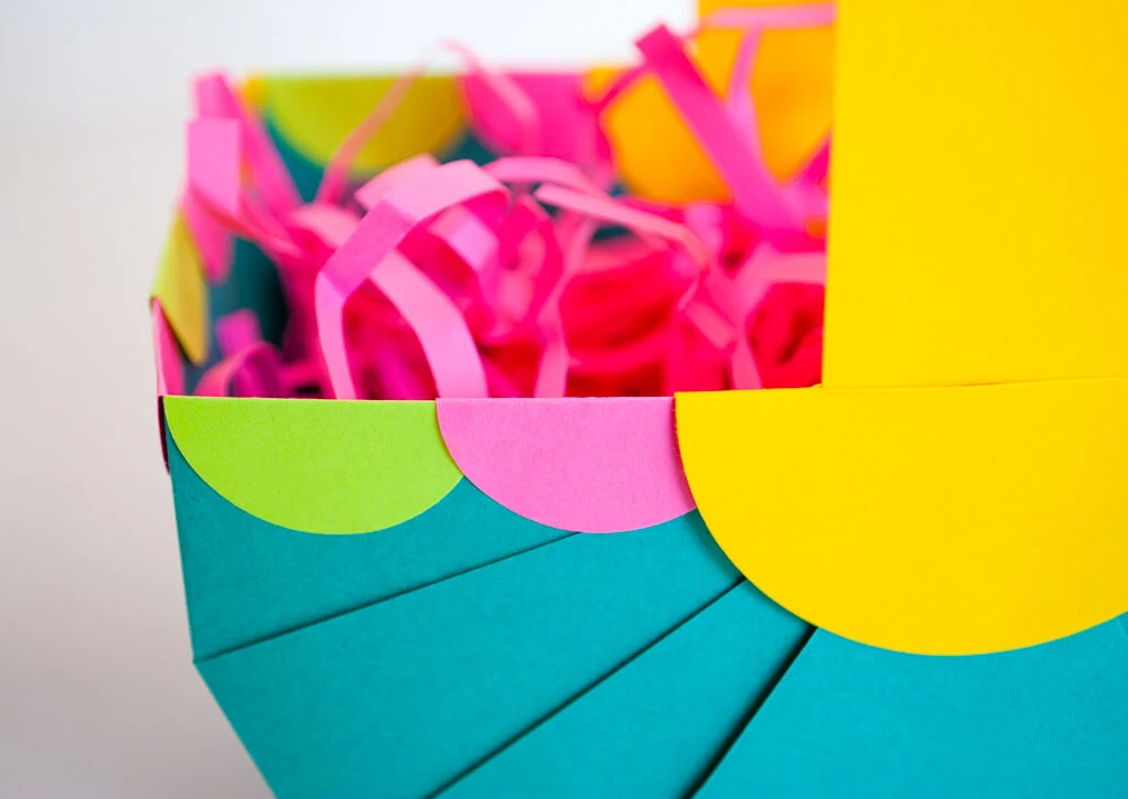 Paper Easter grass in a paper Easter basket