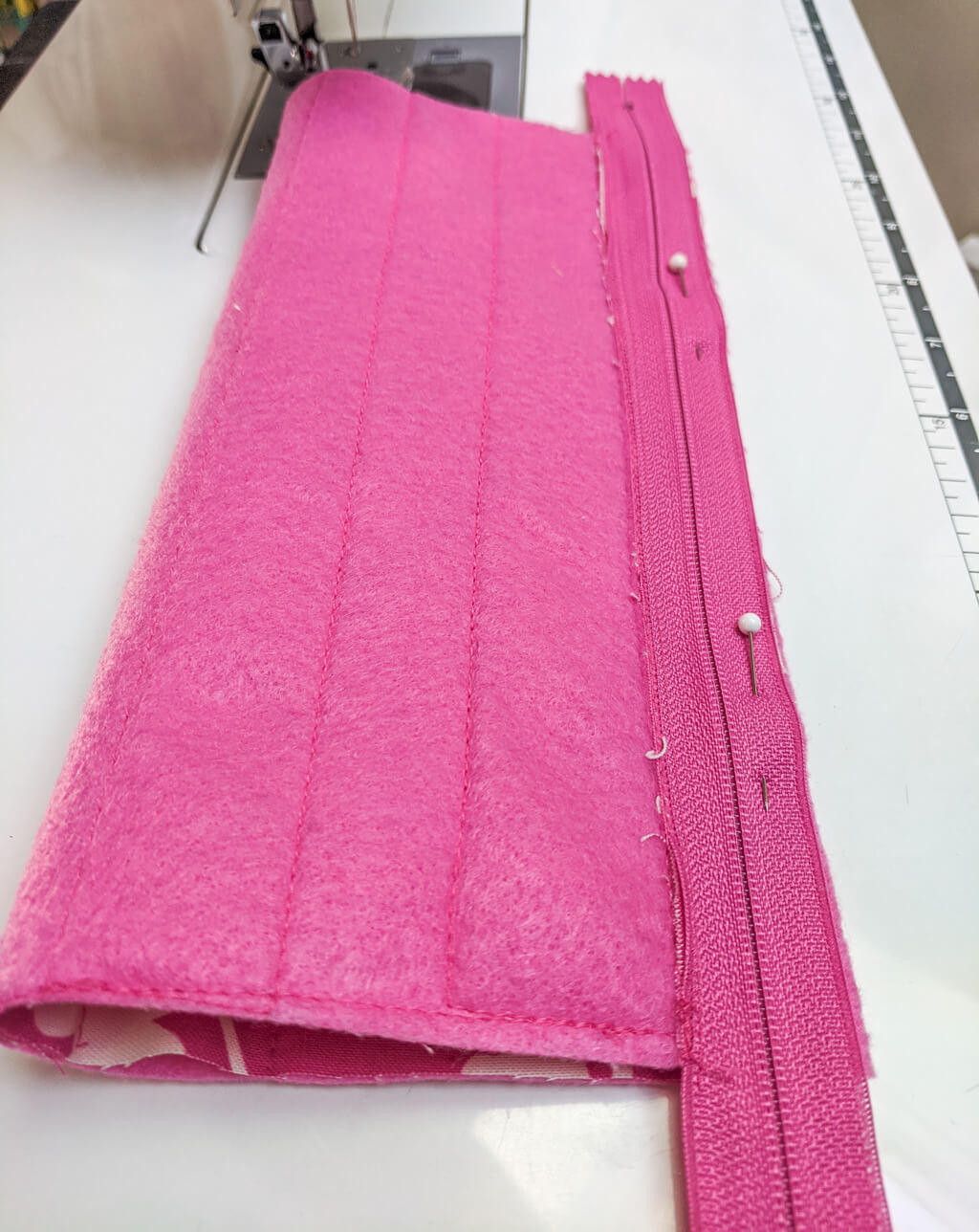 Sewing a zipper into a pencil case pouch
