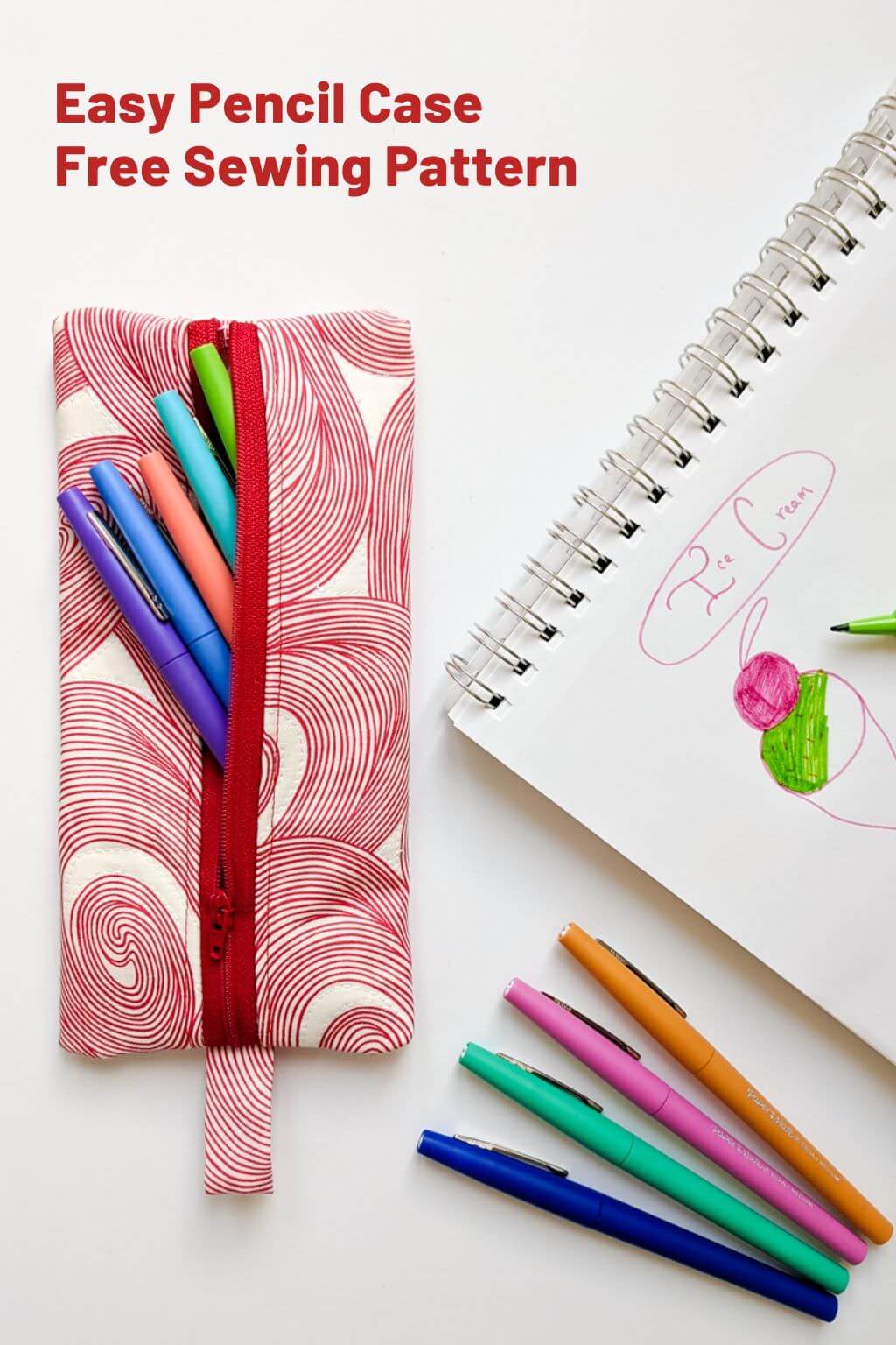 DIY pencil case pouch with zipper and markers