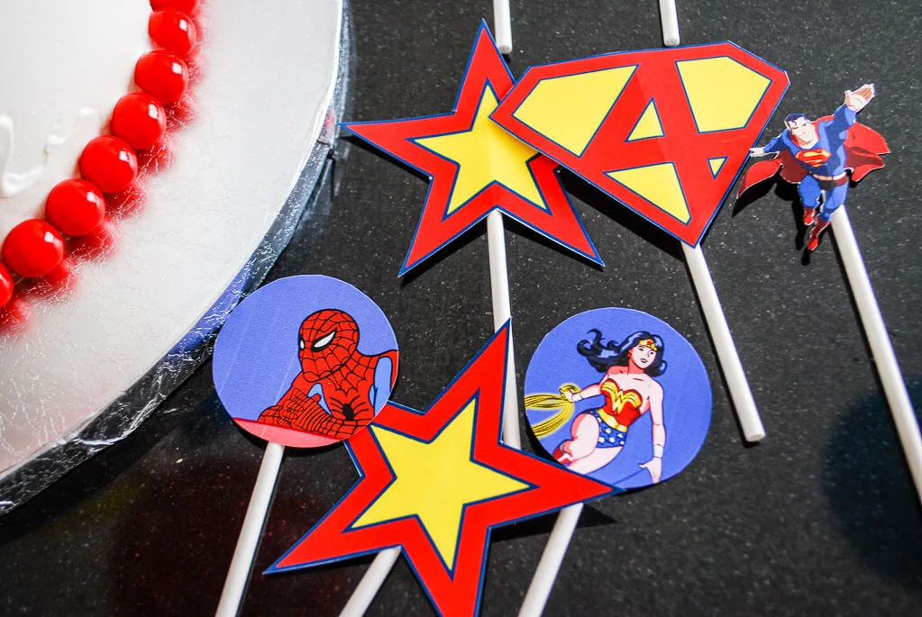 Superhero birthday cake printable toppers