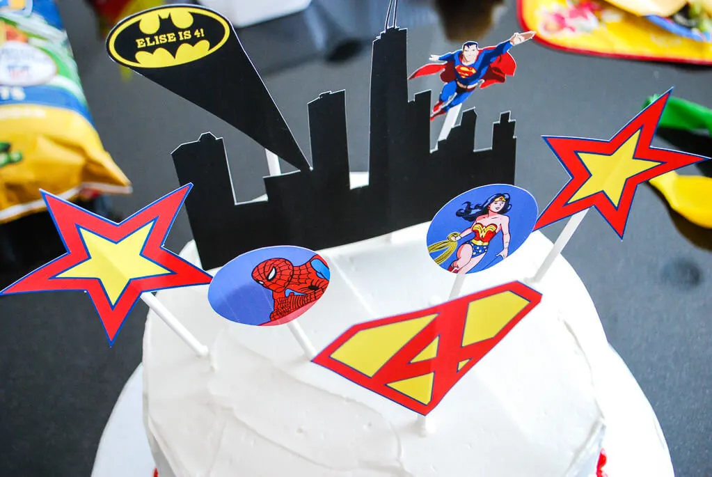 Superhero birthday cake printable toppers