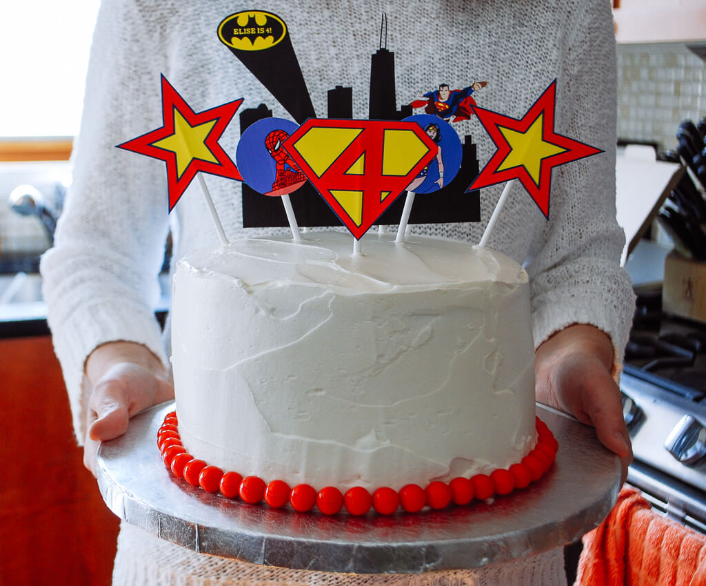 Easy super hero birthday cake with cake toppers