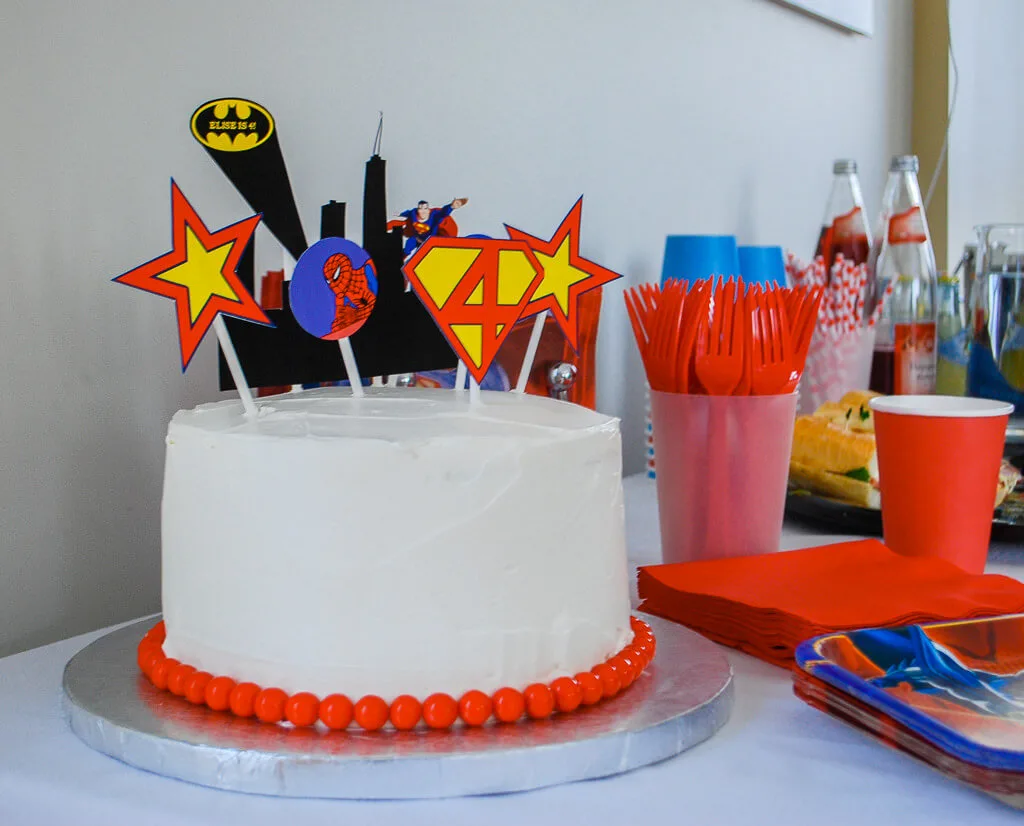 Easy super hero birthday cake with cake toppers