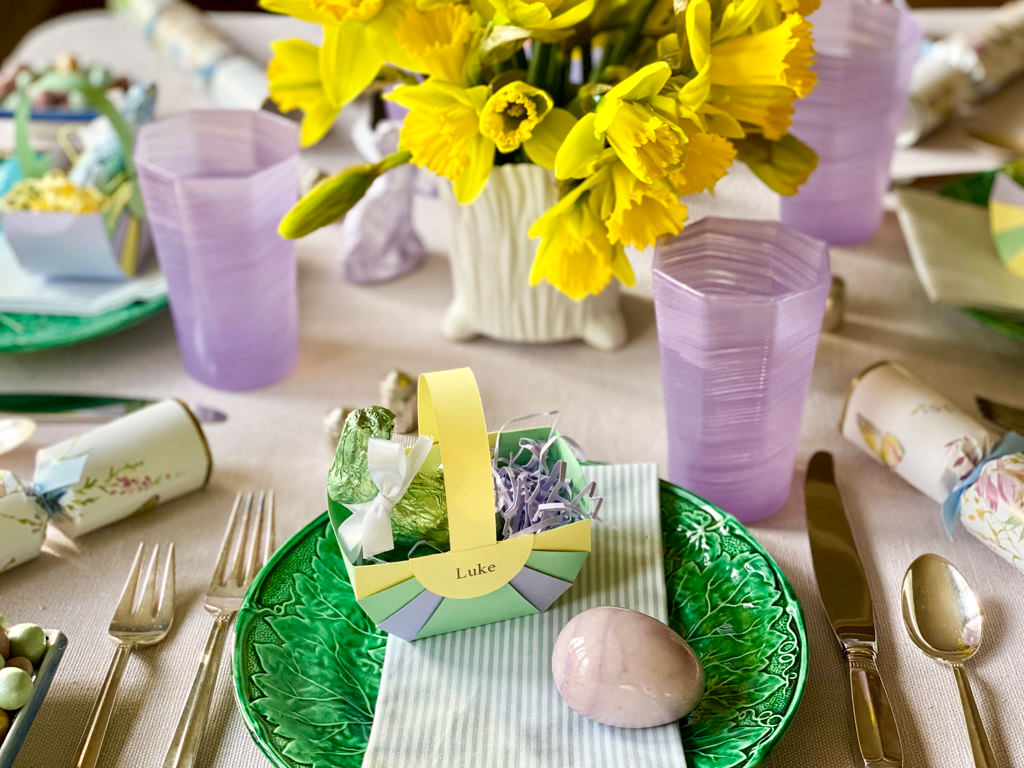 Elegant pastel Easter table decor with DIY Easter place cards