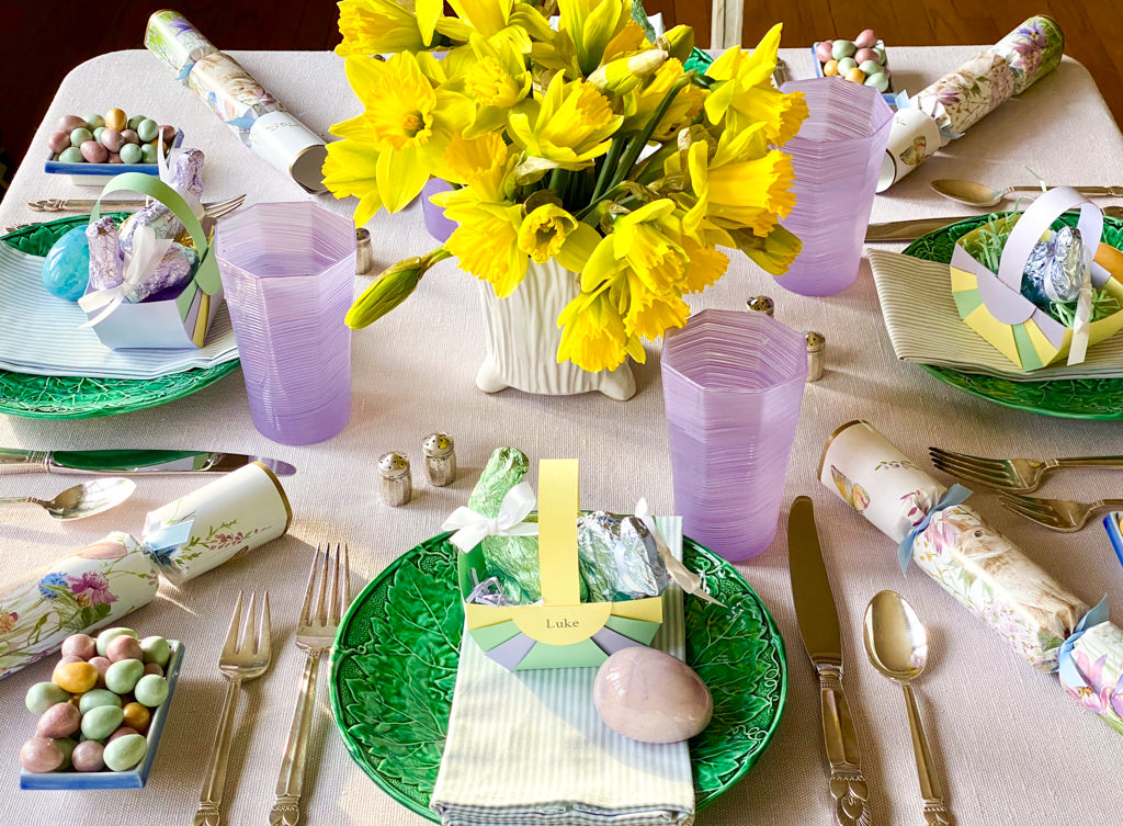 Elegant pastel Easter table decor with DIY place cards
