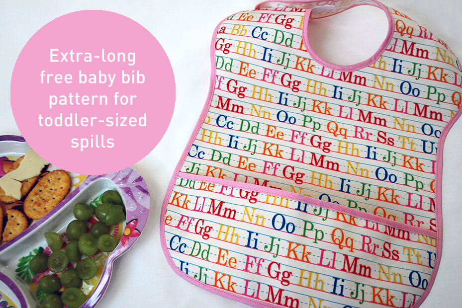 Extra long baby bib free sewing pattern for toddler-sized spills