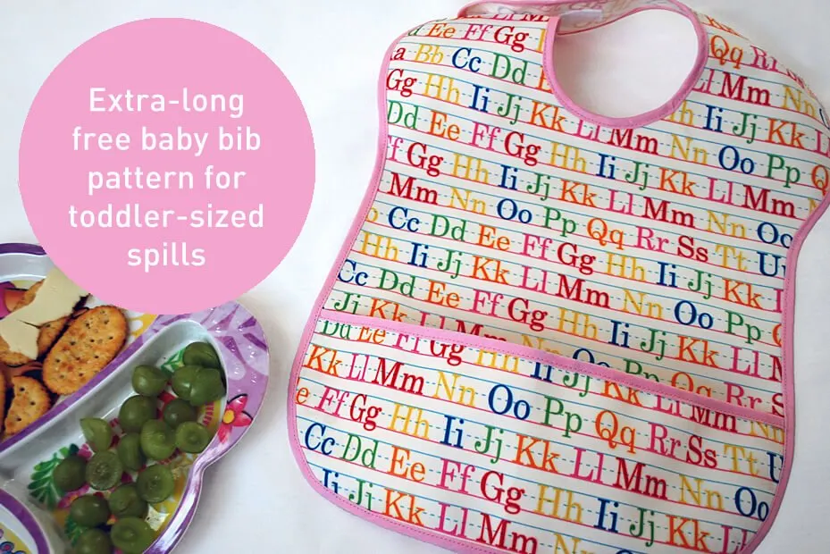 Extra long baby bib free sewing pattern for toddler-sized spills