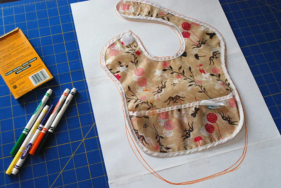 Tracing a baby bib pattern to make it longer