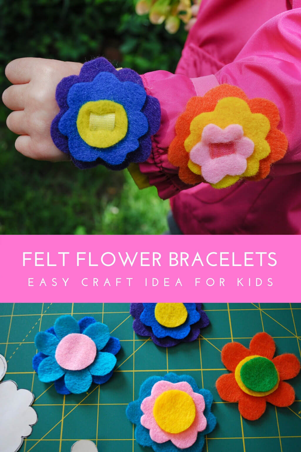 Felt flower bracelets kids craft idea