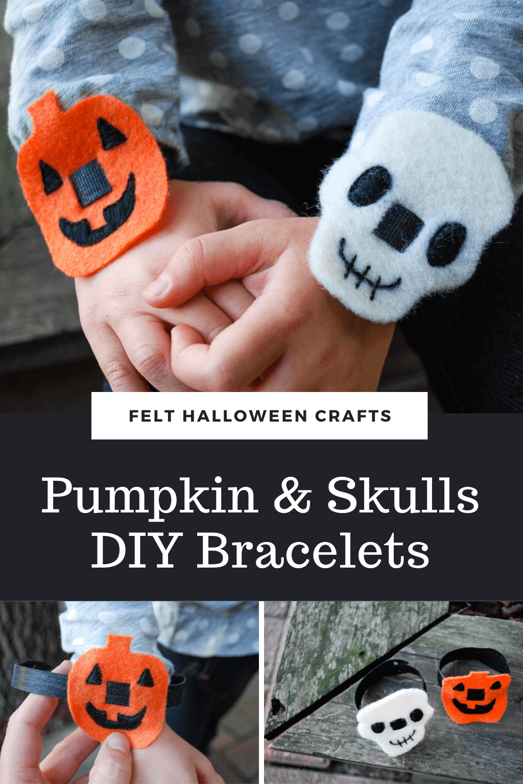 Pumpkin and Skeleton DIY bracelets cute felt Halloween craft idea