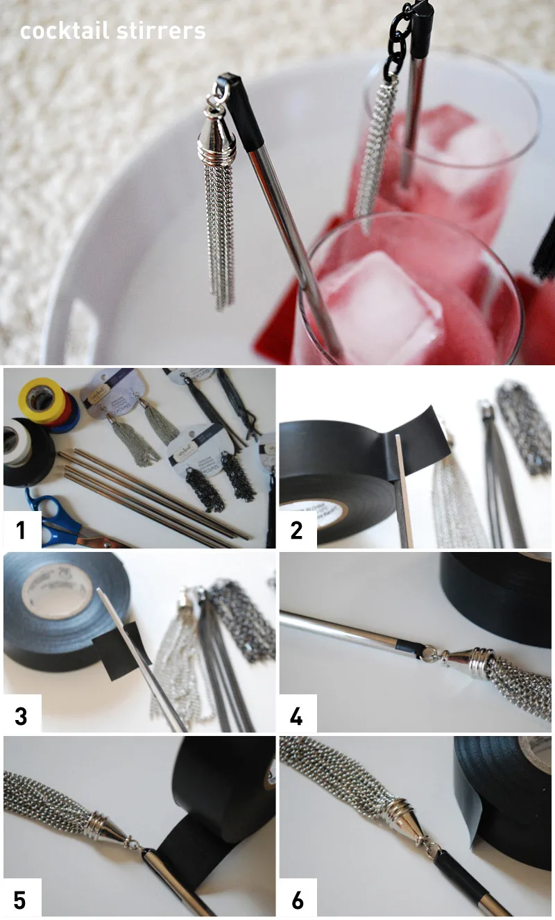 DIY cocktail stirrers using styled by Tori Spelling jewelry