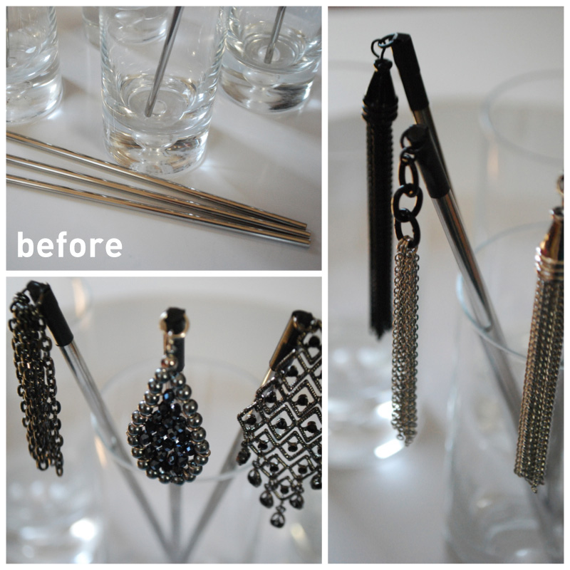 DIY cocktail stirrers using styled by Tori Spelling jewelry