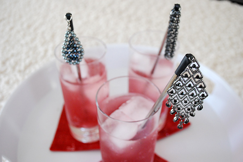 DIY cocktail stirrers using styled by Tori Spelling jewelry