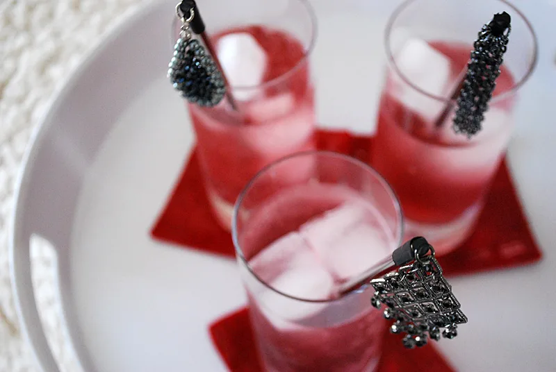 DIY cocktail stirrers using styled by Tori Spelling jewelry