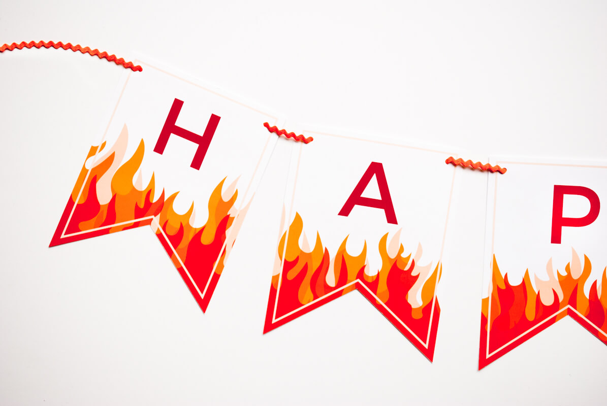 Personalized Fire and Flames printable happy birthday banner for a modern fireman ...1195 x 800