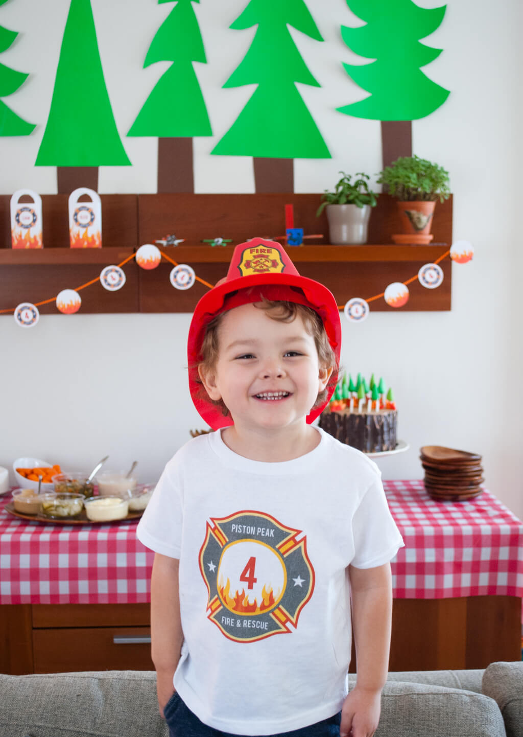 Fireman birthday party decorations and birthday party t-shirt
