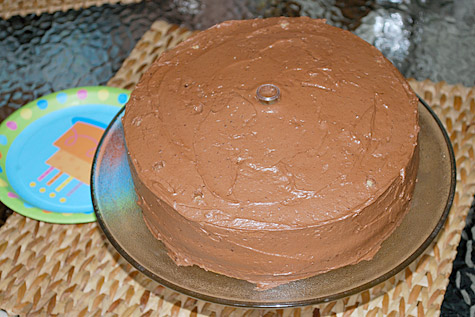 Merriment :: Flower-Topped Birthday Cake With Chocolate Icing