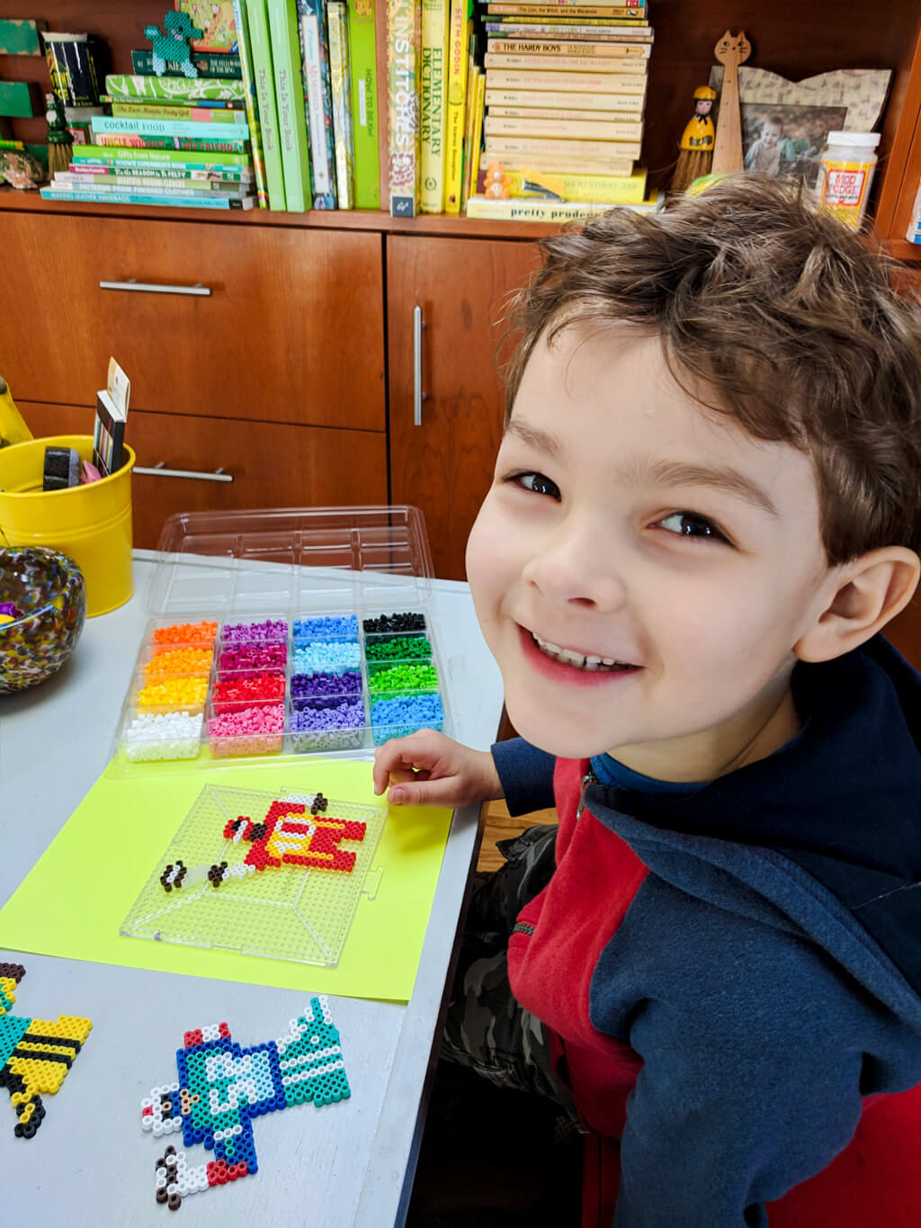 Liam making perler beads - copyright Kathy Beymer