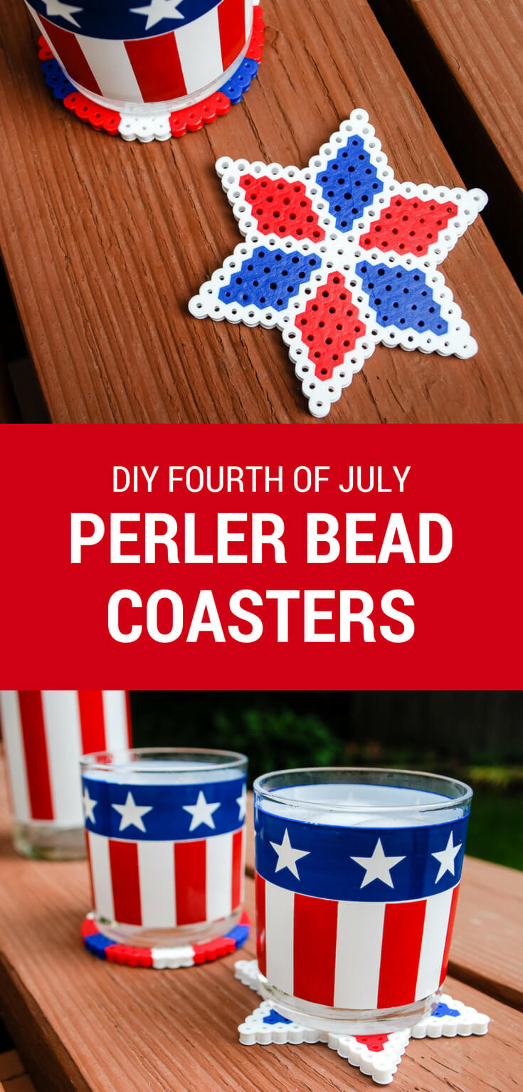 Easy DIY Perler bead coasters for your Fourth of July cookout. Makes a fun and useful kid's summer craft activity!