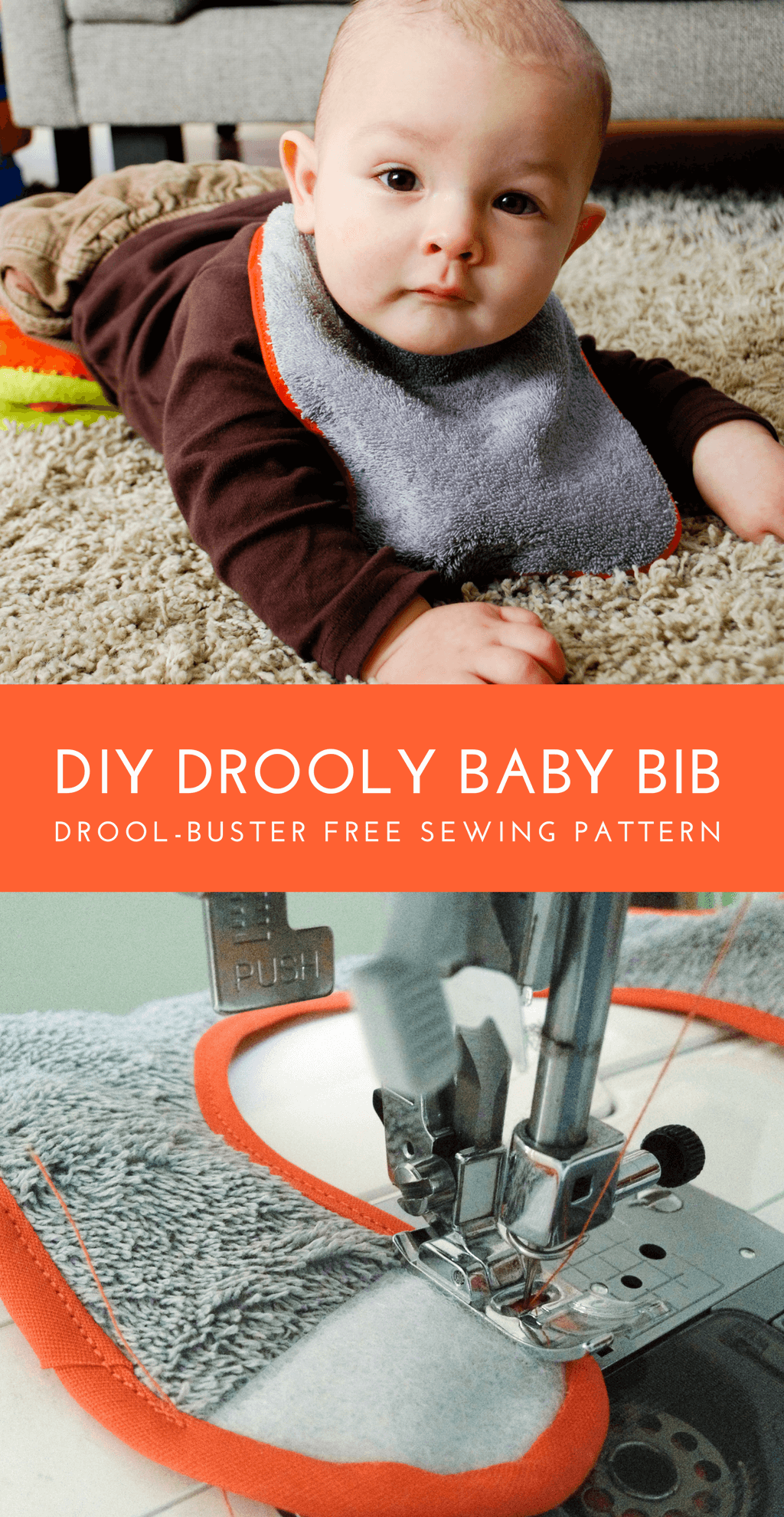 Free Baby Bib Sewing Pattern for drooly babies. Make this DIY drool-proof baby bib lined with waterproof fabric to help keep baby's clothes and skin dry while teething for less chapping. #sewing #freesewingpattern #sewingpattern #babybib #diybabygift