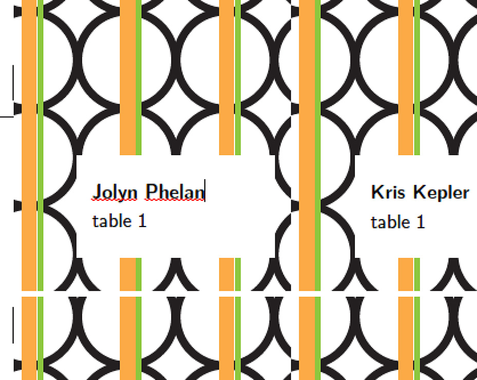 Free printable modern place cards template in clementine orange, green and black circles. Just type to personalize, print and cut!
