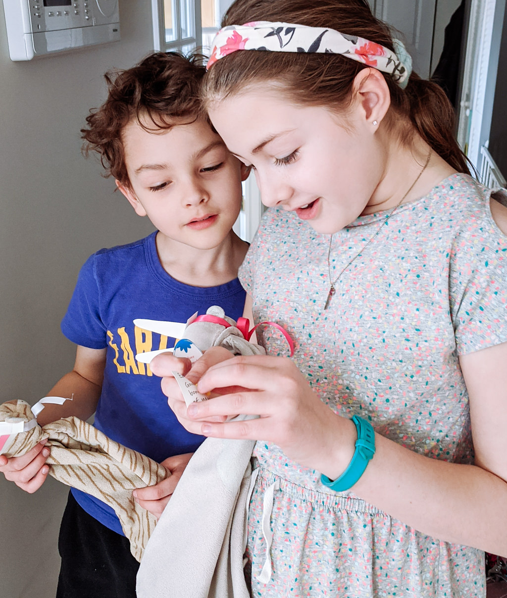 Kids on an indoor Easter scavenger hunt. Copyright Merriment Design Co. Do not use without written permision.